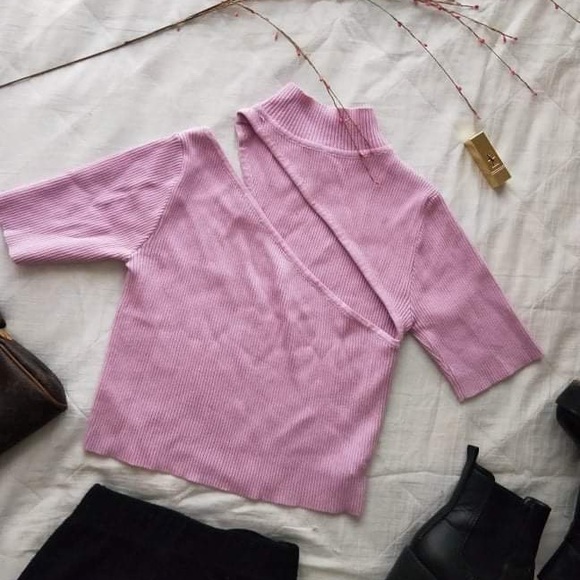 SOLD! Pink Cut Out Knit Top - Picture 2 of 4